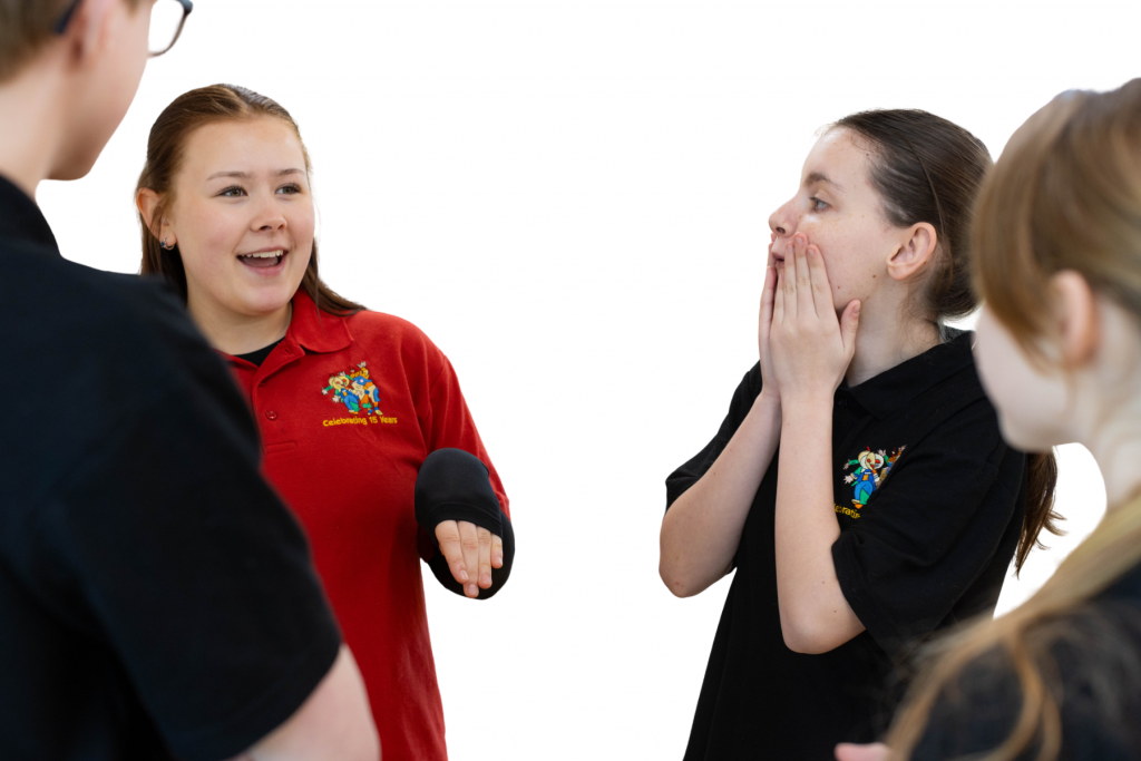 Teenagers having fun at weekly drama classes for ages 12 - 17 in Berkshire
